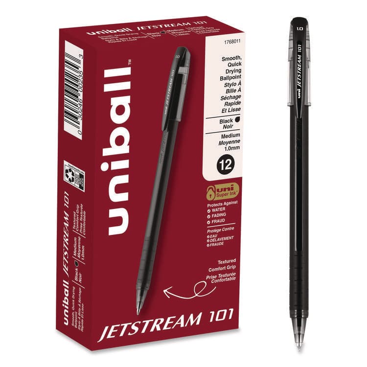 UNI Jetstream 101 Hybrid Gel Pen, Stick, Bold 1 mm, Black Ink, Black Barrel, Dozen (UBC1768011)