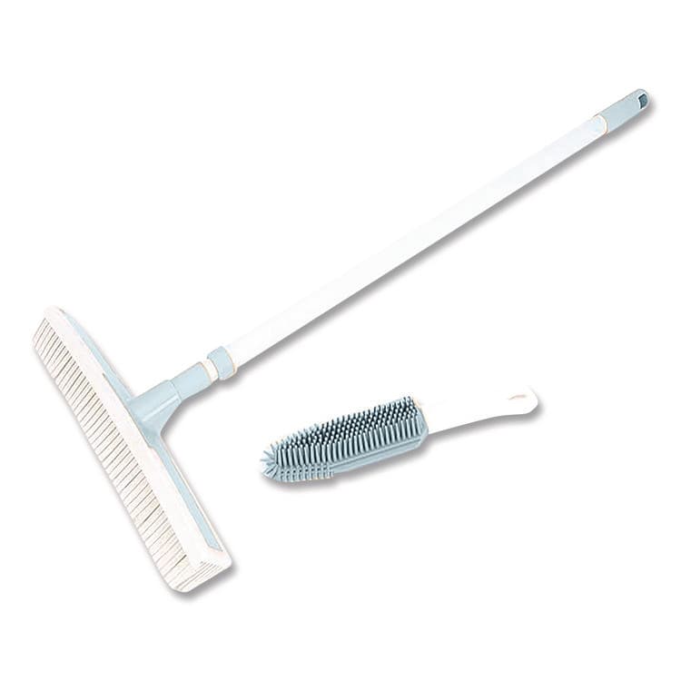 CHAGRINOVATIONS Rubber Broom and Handheld Brush,11.75 x 50 Plastic Handle, White/Blue (CH7TU68056)