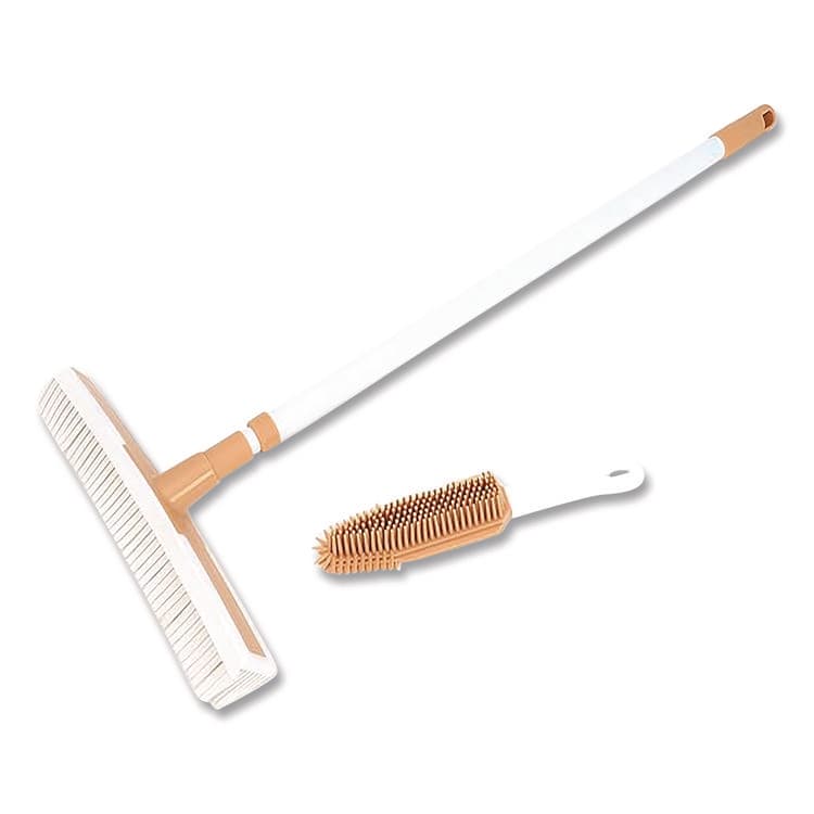 CHAGRINOVATIONS Rubber Broom and Handheld Brush, 11.75 x 50 Plastic Handle, White/Taupe (CH7TU68057)
