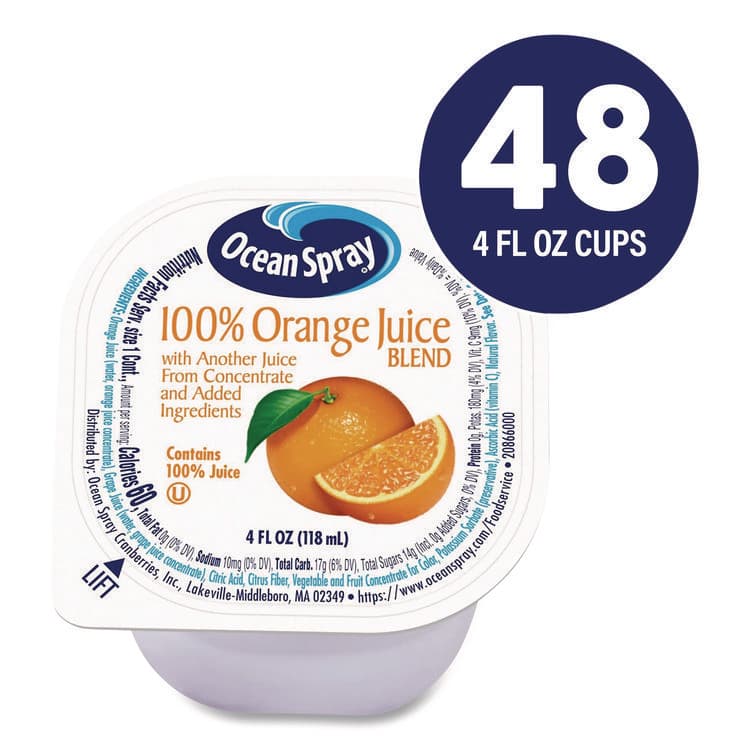 OCEAN SPRAY No-Thaw 100% Juice Cups, Orange, 4 oz Cups, 48/Carton (GRR22002526) thumbnail 2