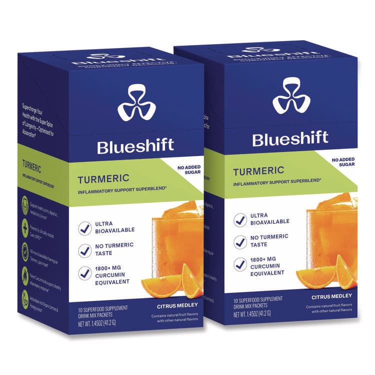 BLUESHIFT NUTRITION Turmeric Citrus Medley Drink Mix, Citrus Medley Flavor, 0.16 oz Packets, 10/Pack, 2 Packs/Carton (GRR60004166)