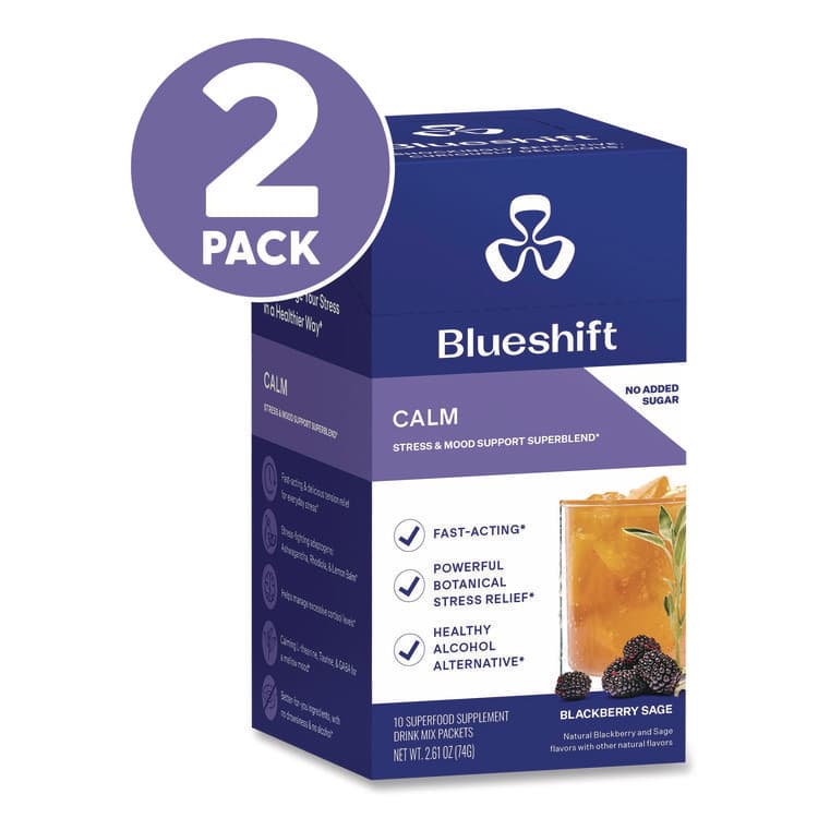 BLUESHIFT NUTRITION Calm Blackberry Sage Drink Mix, 0.23 oz Packets, 10/Pack, 2 Packs/Carton (GRR60004168) thumbnail 2