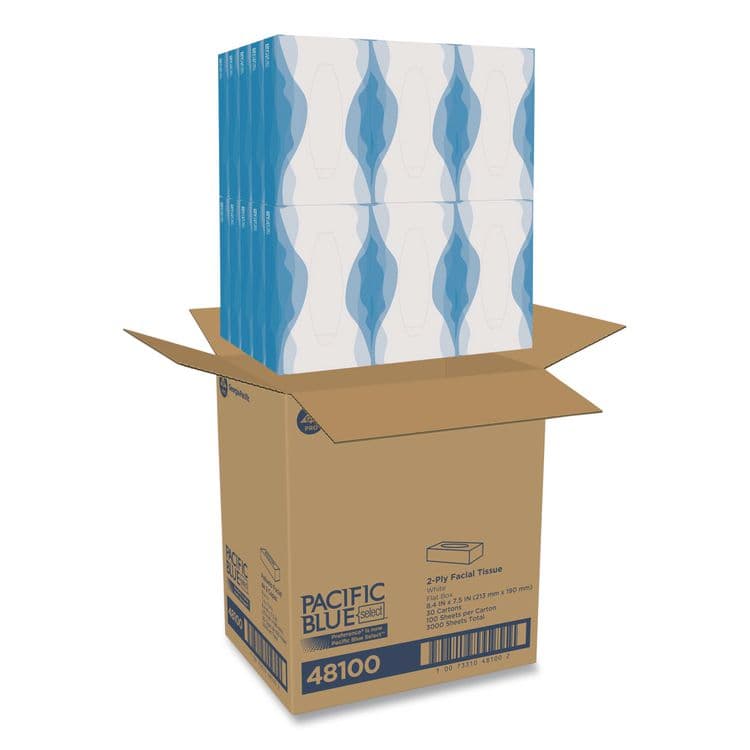 GEORGIA PACIFIC Pacific Blue Select Facial Tissue, Flat Box, 2-Ply, White, 100 Sheets/Box, 30 Boxes/Carton (GPC48100) thumbnail 3