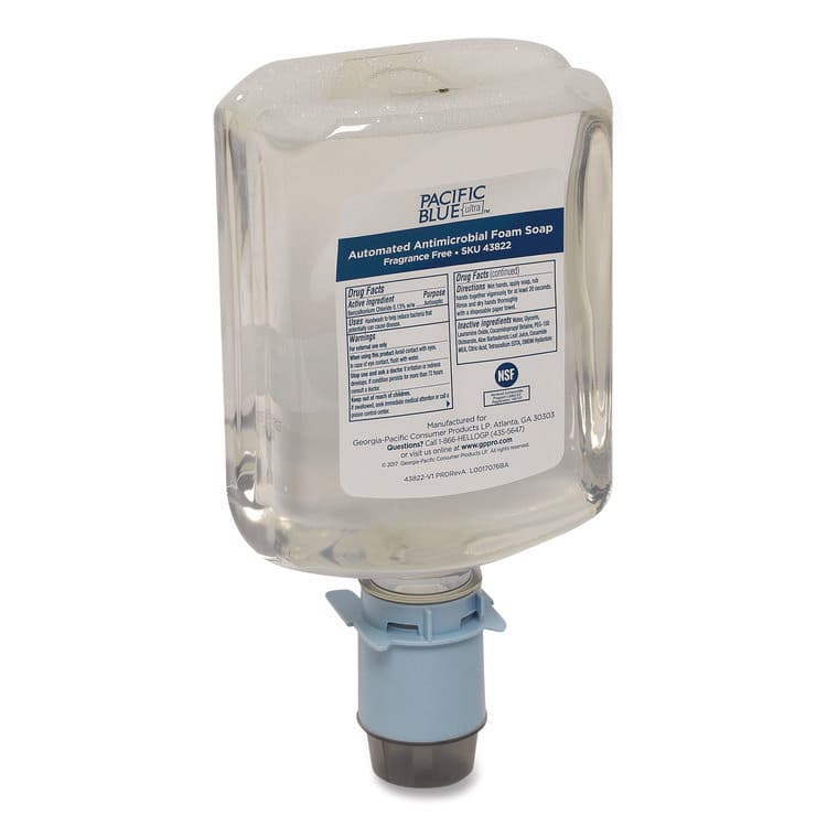 GEORGIA PACIFIC Pacific Blue Ultra Automated Foam Soap Refill, Antimicrobial, E2 Rated, Fragrance-Free, 1,200 mL, 3/Carton (GPC43822) thumbnail 3