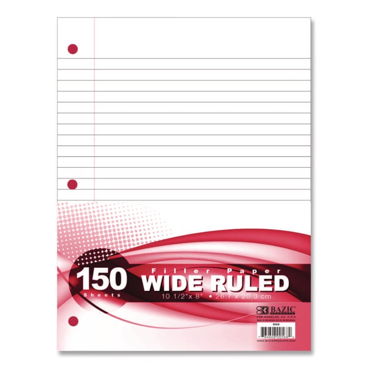 BAZIC PRODUCTS Filler Paper, Side: 3-Hole Punched, Wide/Legal Rule, 150/Pack (BAZ568)