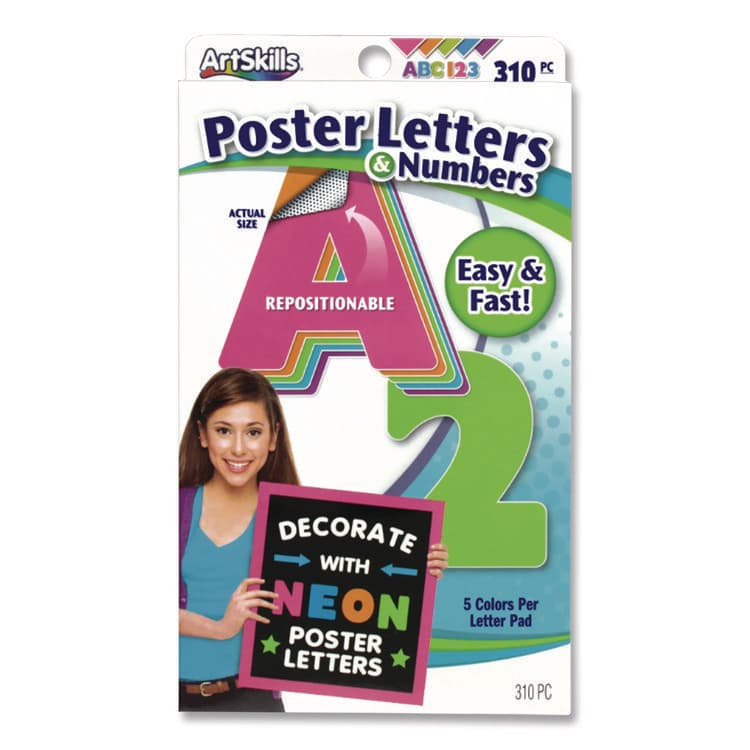 ARTSKILLS Neon Color Poster Letters and Numbers, Assorted Neon Character Colors, 310/Pack (ASKPA1464)