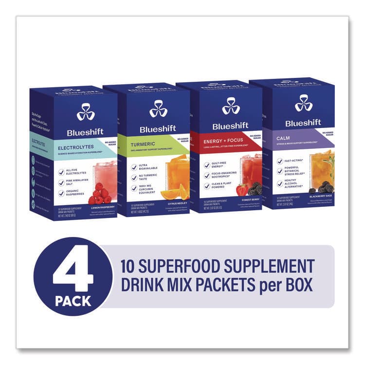 BLUESHIFT NUTRITION Variety Pack Drink Mix, Assorted Flavors, Individual Packets, 10/Pack. 4 Packs/Carton (GRR60004169) thumbnail 2