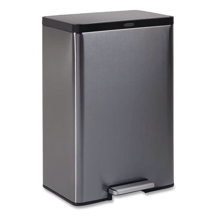 RUBBERMAID Elite Step-On Trash Can, 12 gal, Metal, Charcoal Stainless Steel/Black (RUB2112520)