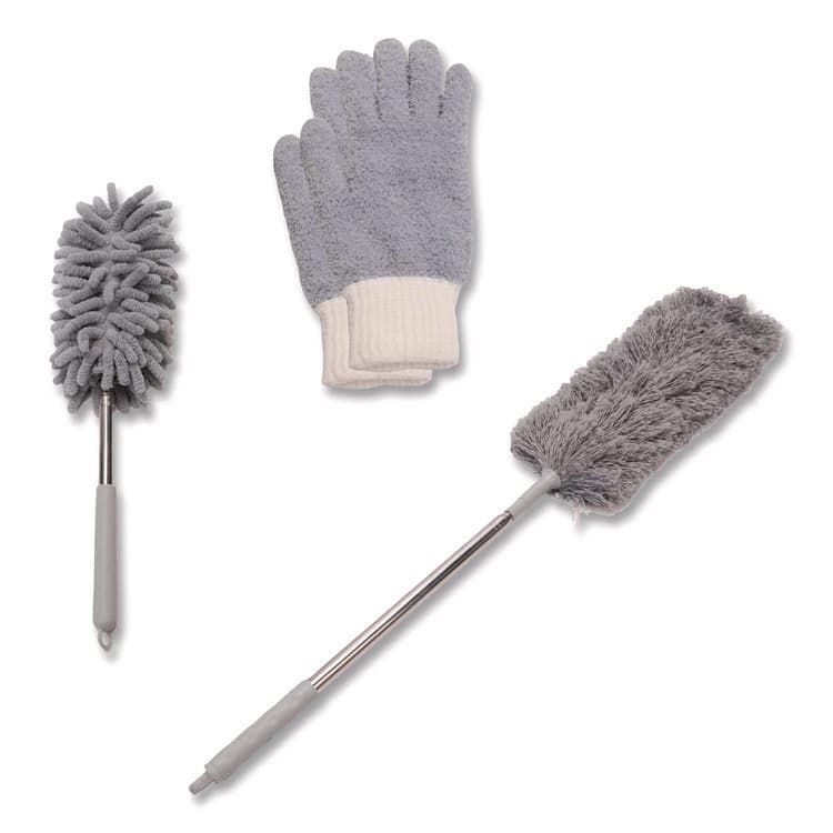 CHAGRINOVATIONS Dusting Set, Feather Duster, Dusting Wand, 2 Gloves, Gray (CH7TU68123)