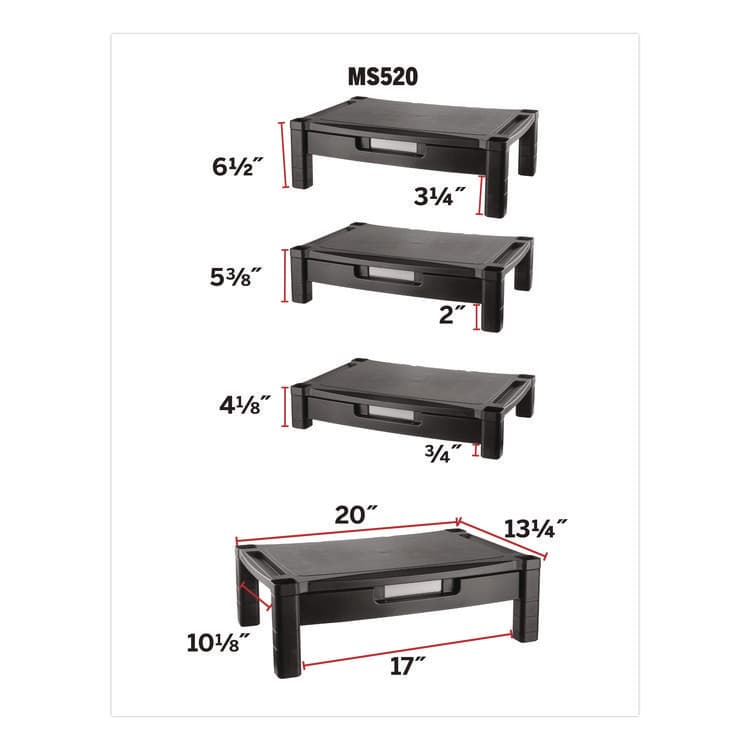 KANTEK . Wide Deluxe Two-Level Monitor Stand with Drawer, 20" x 13.25" x 3" to 6.5", Black, Supports 50 lbs (KTKMS520) thumbnail 3