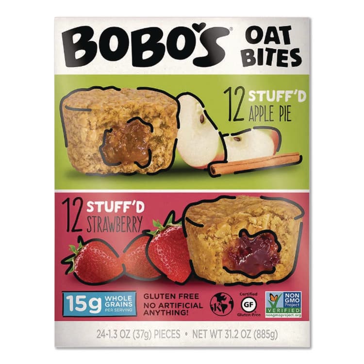 BOBO'S Stuff'd Oatmeal Bites, Two-Flavor Multi-Pack: Apple Pie and Strawberry, 1.3 oz Individually Wrapped, 24/Carton (BBO00125) thumbnail 2