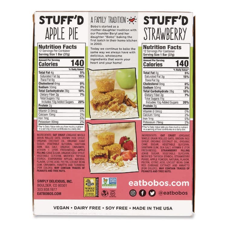 BOBO'S Stuff'd Oatmeal Bites, Two-Flavor Multi-Pack: Apple Pie and Strawberry, 1.3 oz Individually Wrapped, 24/Carton (BBO00125) thumbnail 3