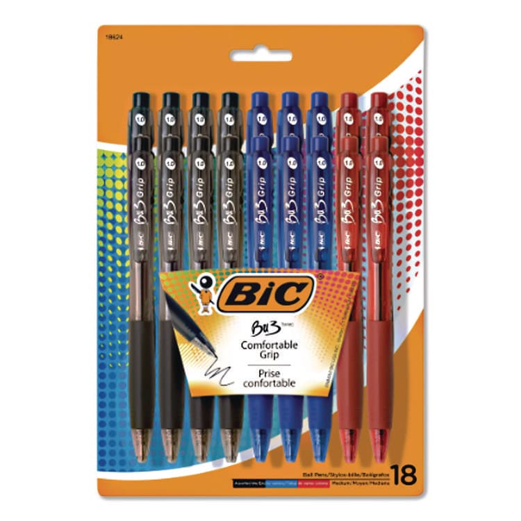 BIC CORP. BU3 Ballpoint Pen, Retractable, Medium 1 mm, Assorted Ink and Barrel Colors, 18/Pack (BICBU3P18AST)