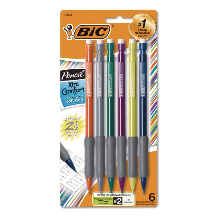 BIC CORP. Xtra-Comfort Mechanical Pencil, 0.7 mm, HB (#2), Black Lead, Assorted Barrel Colors, 6/Pack (BICMPGP61)