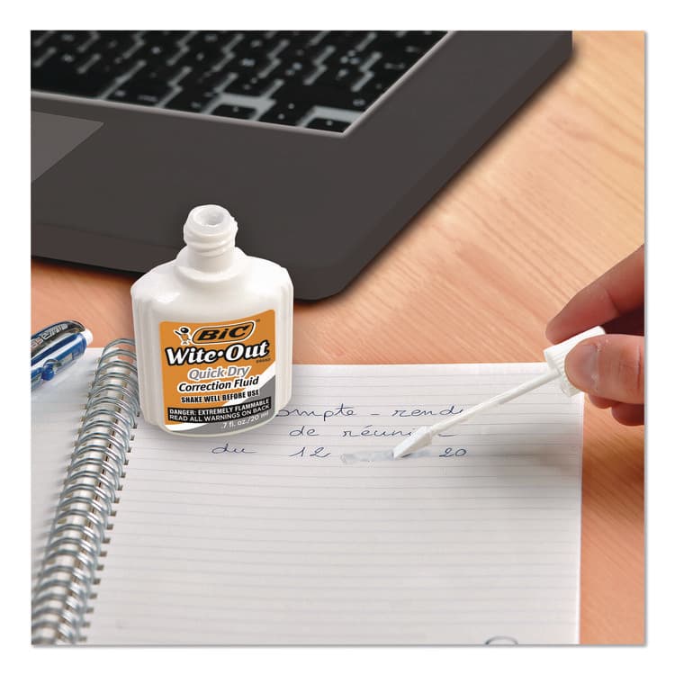 BIC CORP. Wite-Out Quick Dry Correction Fluid, Foam Brush Tip Applicator, 0.68 oz Bottle, White, 2/Pack (BICWOFQDP24AWHI) thumbnail 3