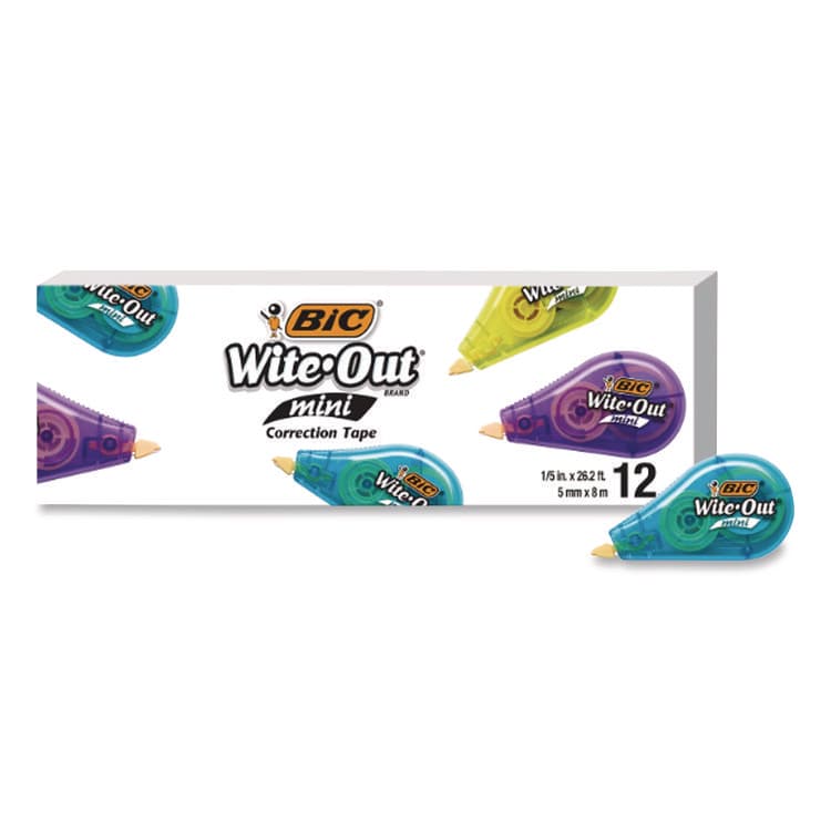BIC CORP. Wite-Out Brand Mini Correction Tape, Non-Refillable, 0.2" x 26.2 ft, White Tape, Assorted Dispenser Colors, Dozen (BICWOTM11)