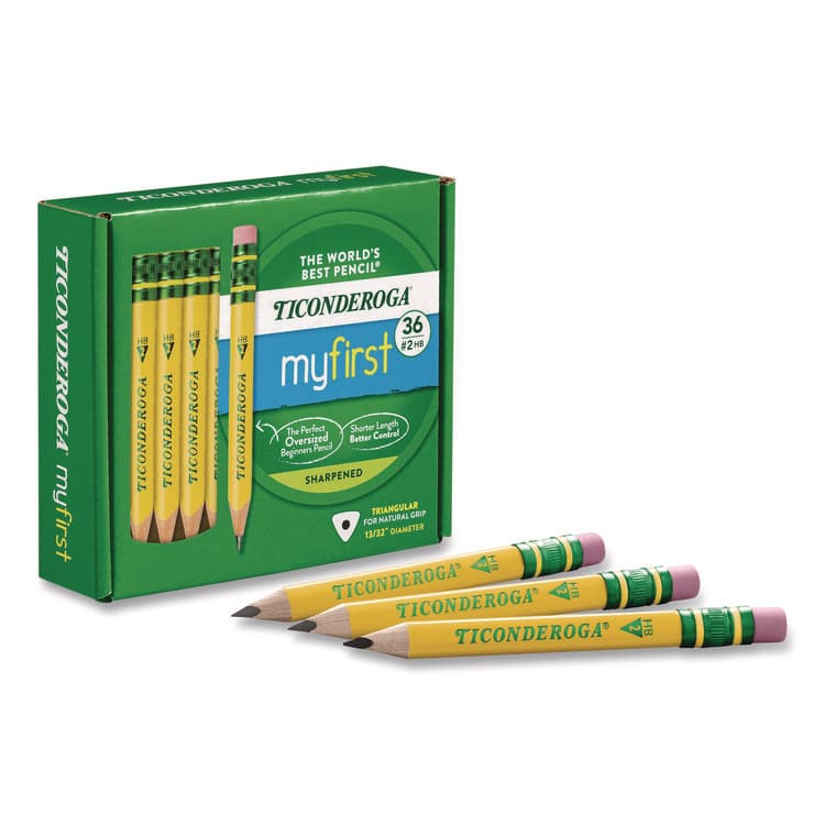 DIXON TICONDEROGA CO. My First Short Pencil with Eraser, 3.6 mm, HB (#2), Black Lead/Yellow Barrel, 36/Pack (DIXX331360001) thumbnail 2