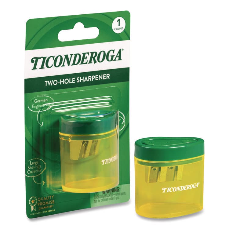 DIXON TICONDEROGA CO. Two Hole Pencil Sharpener, 2 x 2 x 1.25, Green/Yellow (DIXX392010001)