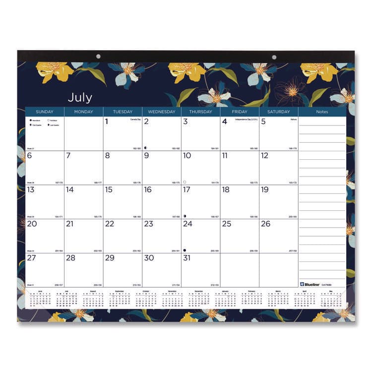 REDIFORM OFFICE PRODUCTS Academic 18-Month Desk Pad Calendar, Floral Artwork, 22 x 17, White/Multicolor Sheets, Black Headband, July 2025 to Dec 2026 (REDCA1716BD)