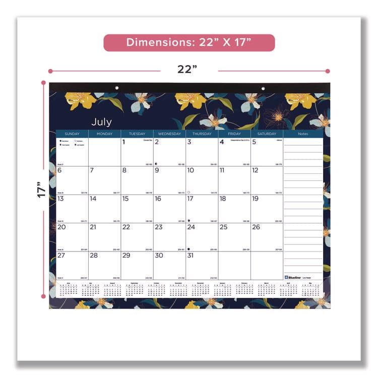 REDIFORM OFFICE PRODUCTS Academic 18-Month Desk Pad Calendar, Floral Artwork, 22 x 17, White/Multicolor Sheets, Black Headband, July 2025 to Dec 2026 (REDCA1716BD) thumbnail 2