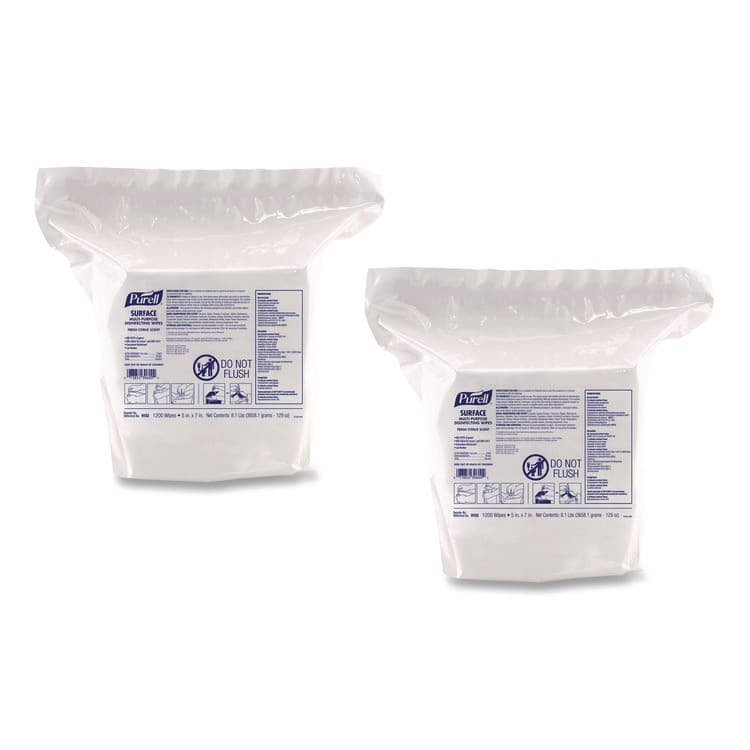 GO-JO INDUSTRIES Surface Multi-Purpose Disinfecting Wipes, 1-Ply, 5 x 7, Fresh Citrus, White, 2/Carton (GOJ910302CT)