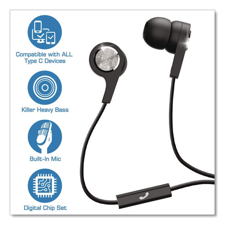 MAXELL CORP. OF AMERICA USB-C Earbuds, Black (MAX199261) thumbnail 4