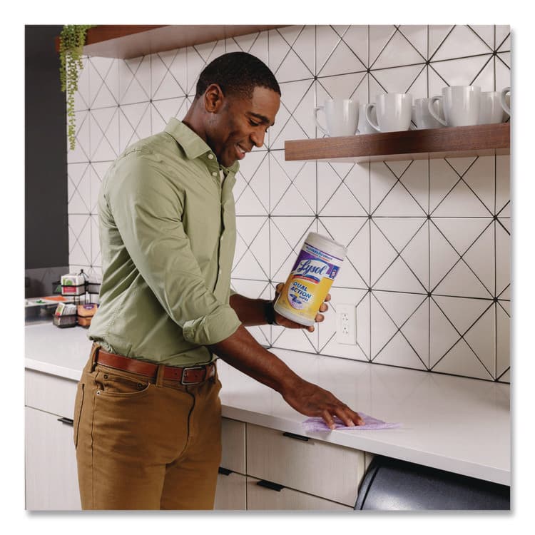 RECKITT BENCKISER Dual Action Disinfecting Wipes, 1-Ply, 7 x 7.25, Citrus, White/Purple, 75/Canister (RAC81700) thumbnail 3