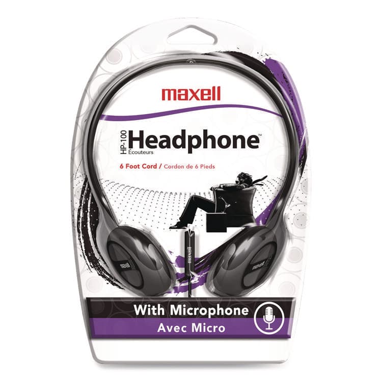 MAXELL CORP. OF AMERICA HP100 Headphone with Mic, Black (MAX199845) thumbnail 2