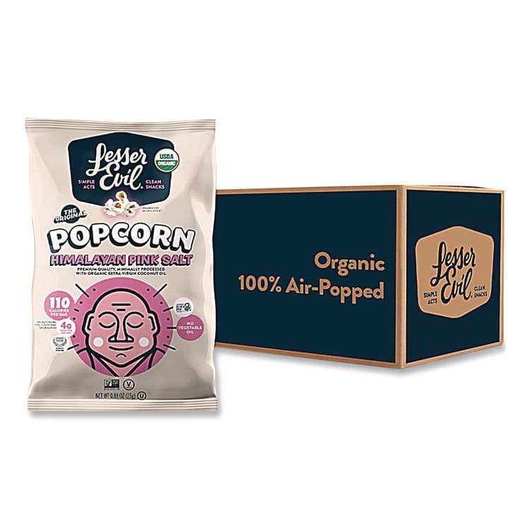 LESSEREVIL Snack Organic Himalayan Pink Salt Popcorn, 0.88 oz Bag, 18/Carton (LSULSN00141)