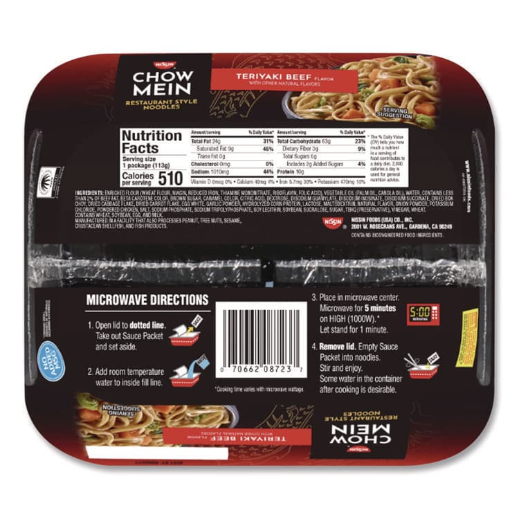 NISSIN FOODS Teriyaki Beef Chow Mein Noodles, 4 oz Bowl, 8/Carton (NSFNIS08723) thumbnail 4