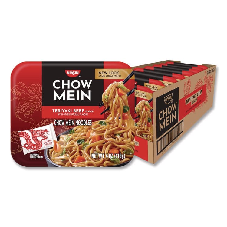 NISSIN FOODS Teriyaki Beef Chow Mein Noodles, 4 oz Bowl, 8/Carton (NSFNIS08723)