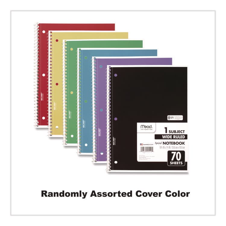 MEAD PRODUCTS Spiral Notebook, One-Subject, Wide/Legal Rule, Randomly Assorted Cover Color, (70) 10.5" x 7.5" Sheets (MEA05510) thumbnail 2