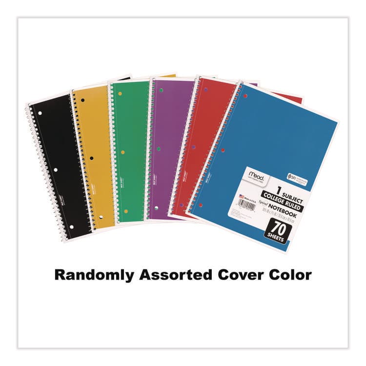 MEAD PRODUCTS Spiral Notebook, One-Subject, Medium/College Rule, Randomly Assorted Cover Color, (70) 10.5 x 7.5 Sheets (MEA05512) thumbnail 2