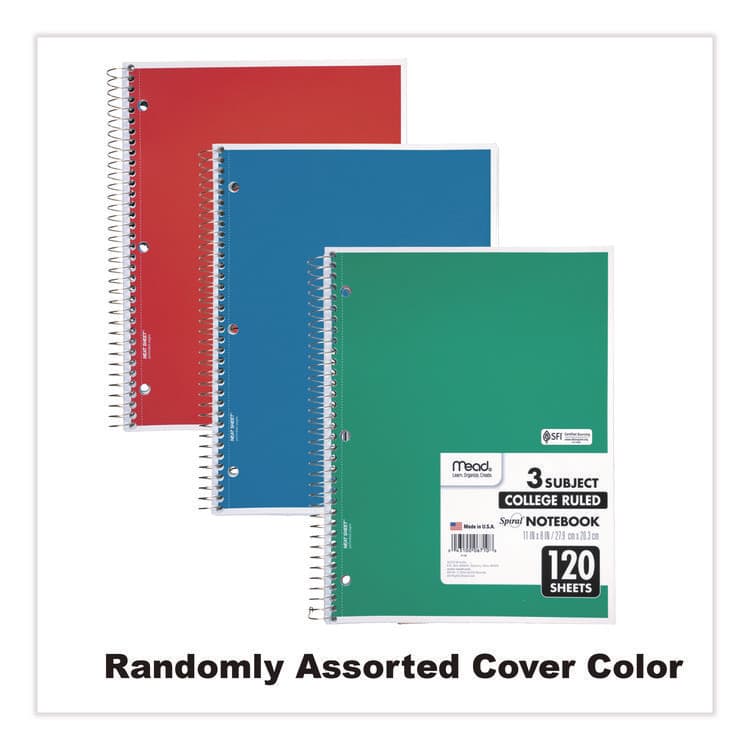 MEAD PRODUCTS Spiral Notebook, 3-Subject, Medium/College Rule, Randomly Assorted Cover Color, (120) 11 x 8 Sheets (MEA06710) thumbnail 2