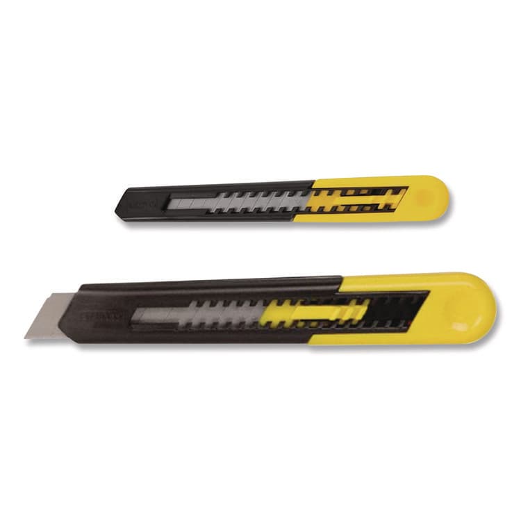 STANLEY BOSTITCH Two-Pack Quick Point Snap Off Blade Utility Knife, 9 mm and 18 mm Blades, Yellow/Black (BOS10202)