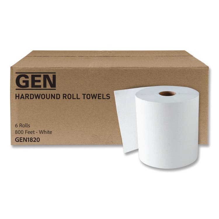 GEN Hardwound Roll Towels, 1-Ply, 8" x 800 ft, White, 6 Rolls/Carton (GEN1820)