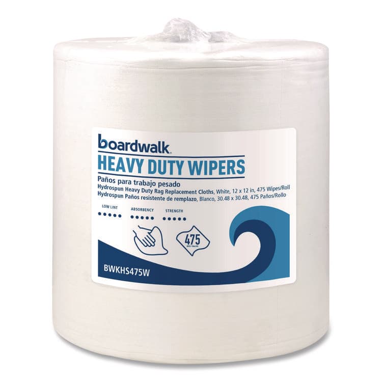 BOARDWALK Hydrospun Wipers, Heavy Duty, 12 x 12, White, 475/Roll (BWKHS475W)