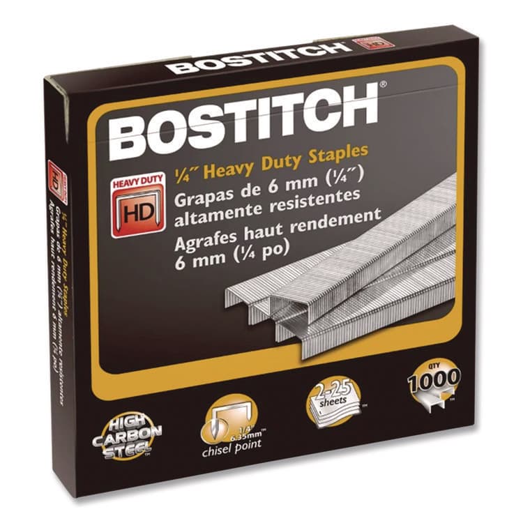 STANLEY BOSTITCH Heavy-Duty Premium Staples, 0.25" Leg, 0.5" Crown, Steel, 1,000/Box (BOSSB35141M) thumbnail 2