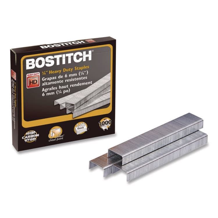 STANLEY BOSTITCH Heavy-Duty Premium Staples, 0.25" Leg, 0.5" Crown, Steel, 1,000/Box (BOSSB35141M)
