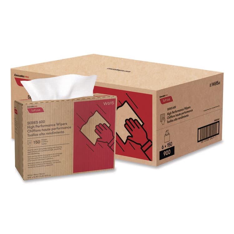 CASCADES TISSUE GROUP Tuff-Job Spunlace Towels, 1-Ply, 9.75 x 16.75, White, 150 Sheets/Pop-Up Box, 6 Boxes/Carton (CSDW615)
