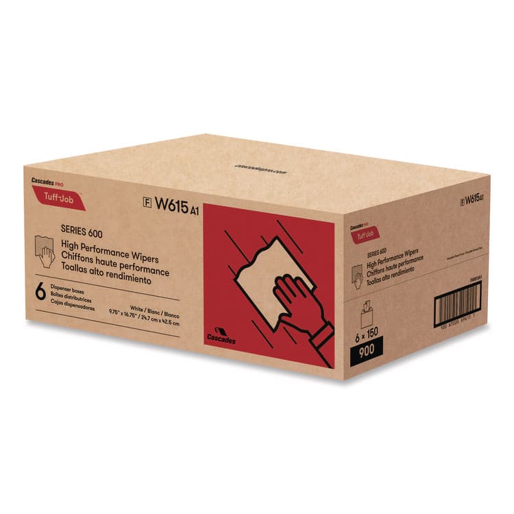 CASCADES TISSUE GROUP Tuff-Job Spunlace Towels, 1-Ply, 9.75 x 16.75, White, 150 Sheets/Pop-Up Box, 6 Boxes/Carton (CSDW615) thumbnail 3