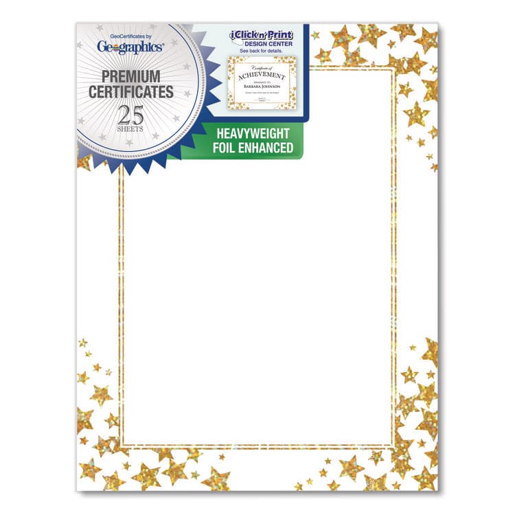 GEOGRAPHICS Award Certificates, 8.5 x 11, White with Gold/White Star Border, 25/Pack (GEO49951) thumbnail 2