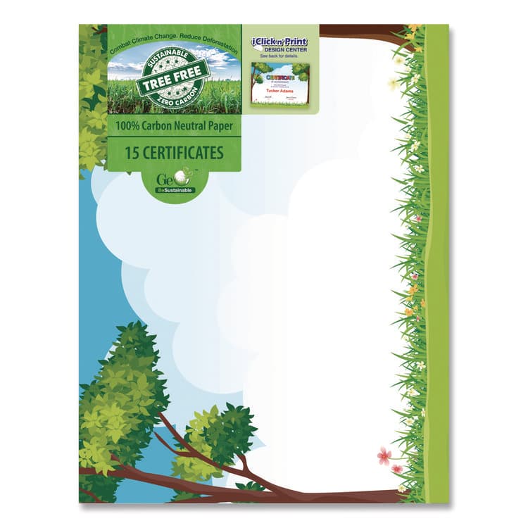 GEOGRAPHICS Tree Free Award Certificates, 8.5 x 11, Green/Brown/Blue, with Outside Scene Border, 15/Pack (GEO49950) thumbnail 2