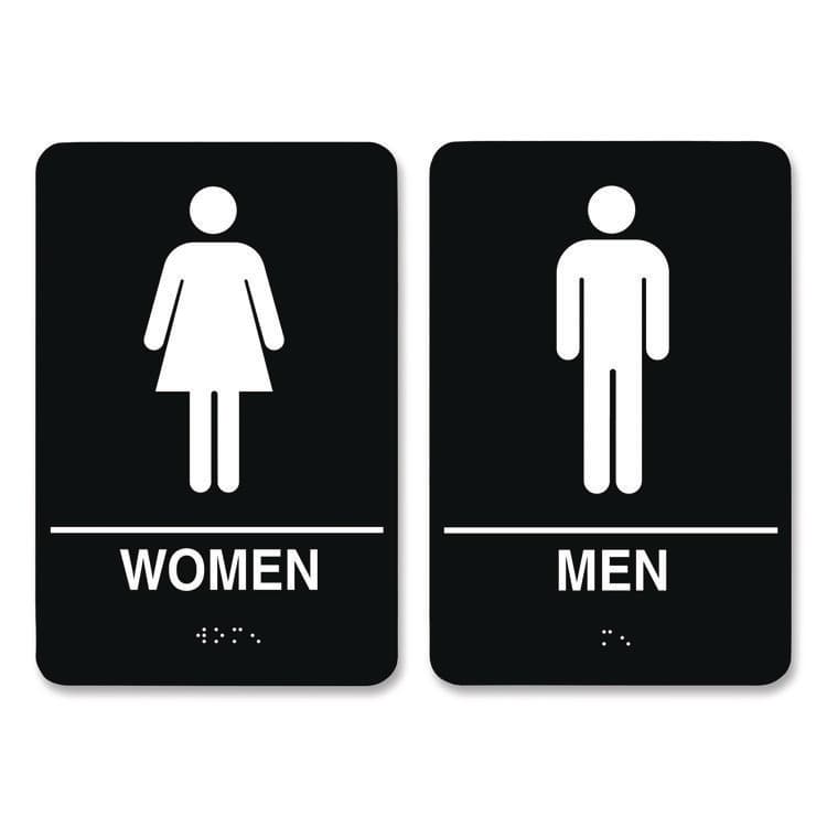 CONSOLIDATED STAMP Indoor Restroom Door Sign, Men/Women, 5.9 x 9, Black/White, 2/Pack (CSC098095)