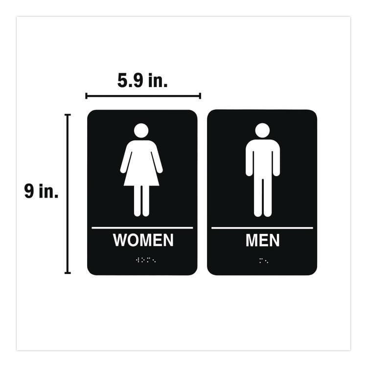 CONSOLIDATED STAMP Indoor Restroom Door Sign, Men/Women, 5.9 x 9, Black/White, 2/Pack (CSC098095) thumbnail 4