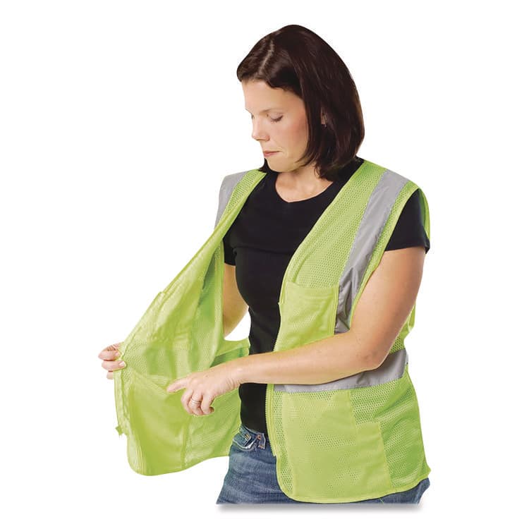 PROTECTIVE INDUSTRIAL PRODUCTS ANSI Class 2 Four Pocket Zipper Safety Vest, Polyester Mesh, 5X-Large, Hi-Viz Lime Yellow (PIDMVGZ4PLY5X) thumbnail 4