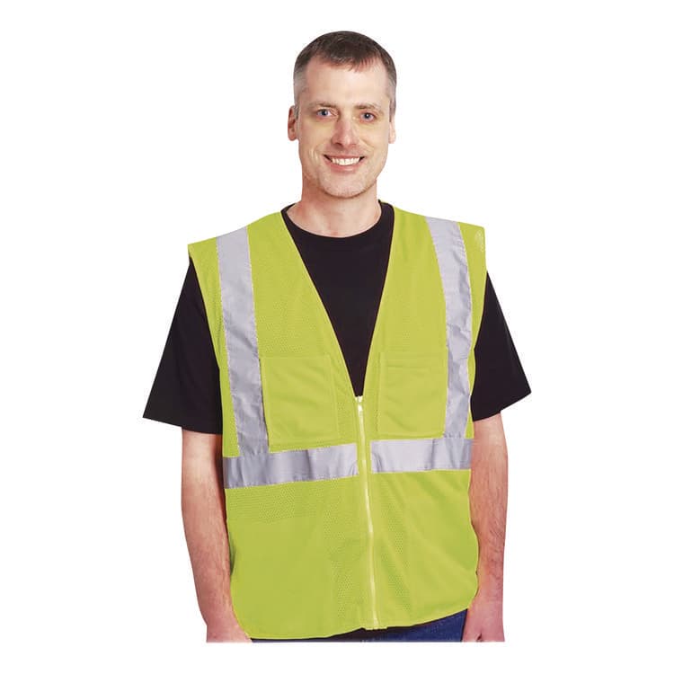 PROTECTIVE INDUSTRIAL PRODUCTS Zipper Safety Vest, Large, Hi-Viz Lime Yellow (PID302MVGZLYL) thumbnail 2