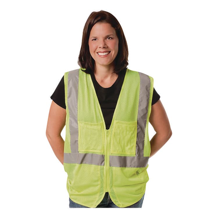 PROTECTIVE INDUSTRIAL PRODUCTS Zipper Safety Vest, Large, Hi-Viz Lime Yellow (PID302MVGZLYL) thumbnail 3