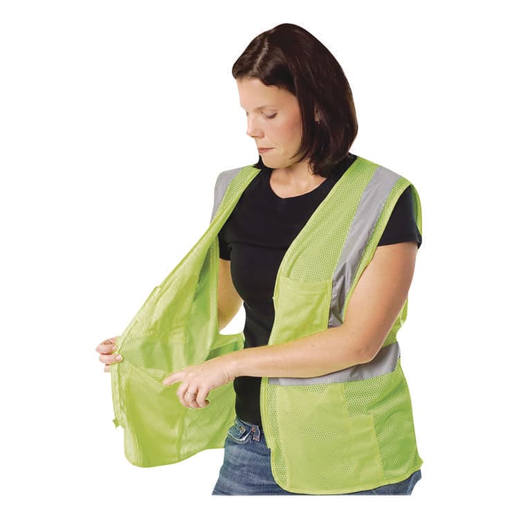 PROTECTIVE INDUSTRIAL PRODUCTS Zipper Safety Vest, Large, Hi-Viz Lime Yellow (PID302MVGZLYL) thumbnail 4