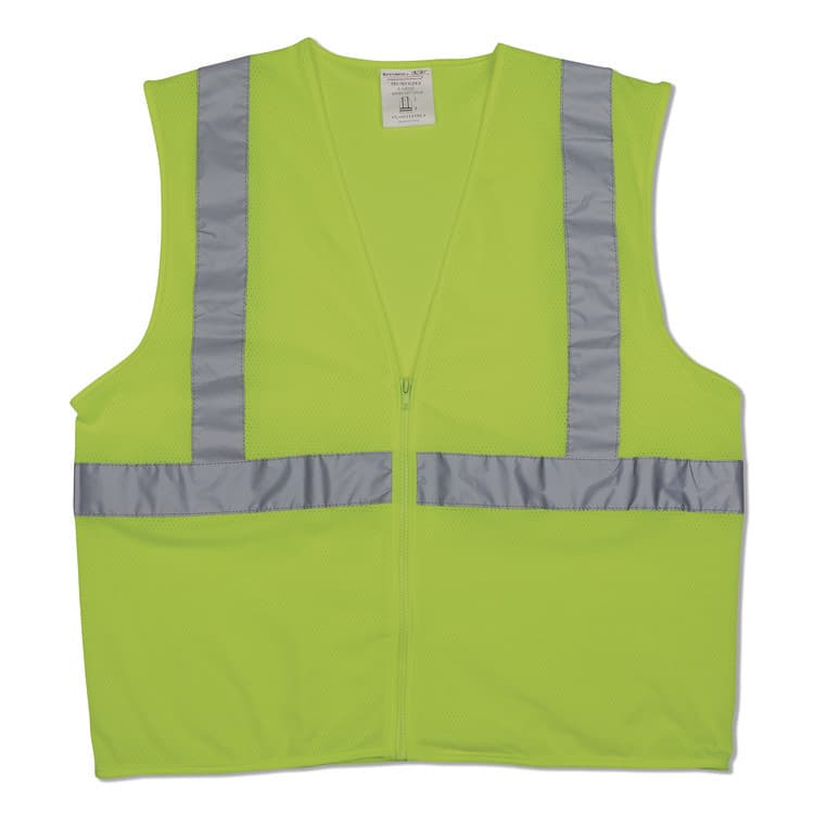 PROTECTIVE INDUSTRIAL PRODUCTS Zipper Safety Vest, Large, Hi-Viz Lime Yellow (PID302MVGZLYL)